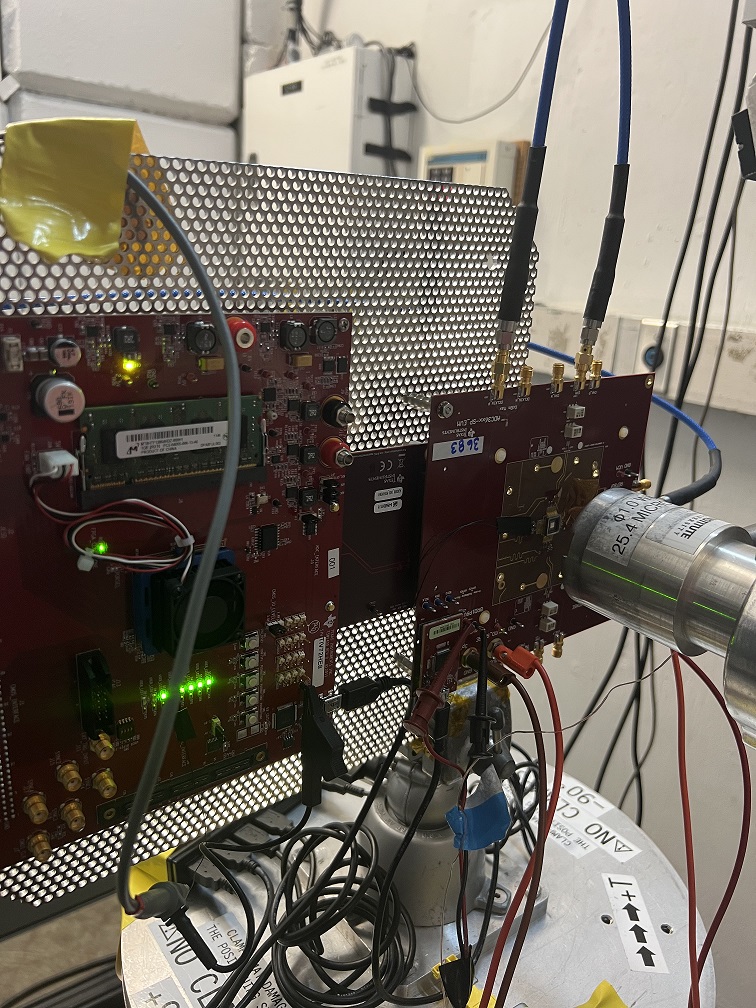  Photograph of the ADC3683-SP Evaluation Board Mounted in Front of the Heavy-Ion Beam Exit Port at the Texas A&M Cyclotron Institute