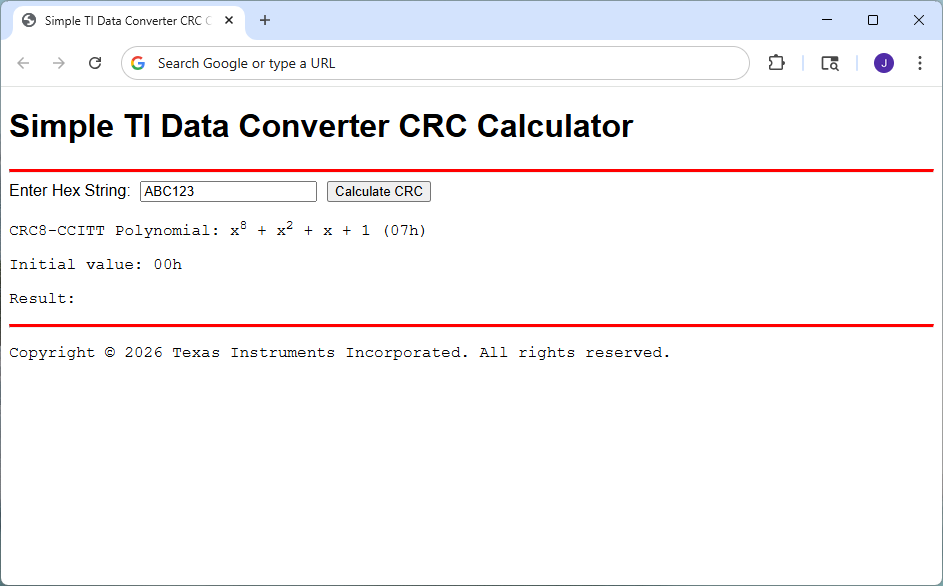  Browser Window for CRC Calculator