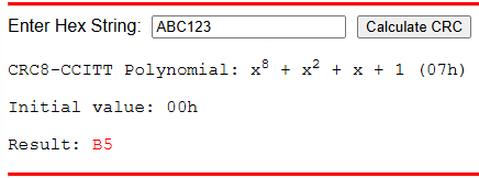  CRC Result for 0xABC123, CRC-8-CCITT, Initial Value 0x00 