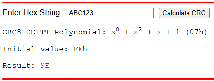  CRC Result for 0xABC123, CRC-8-CCITT, Initial Value 0xFF