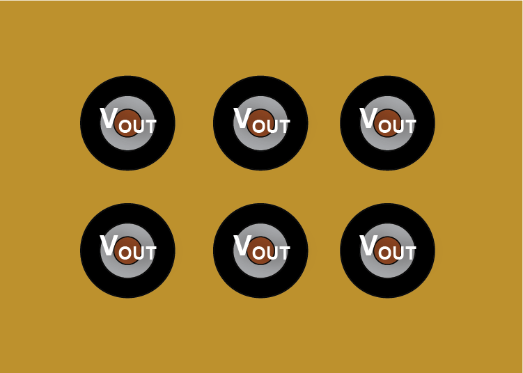  Vias spaced to allow planes to
                    fill between them.