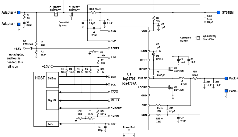 bq24707 bq24707A Typical System
Schematic bq24707 bq24707A sys_sch_A_lusa78.gif