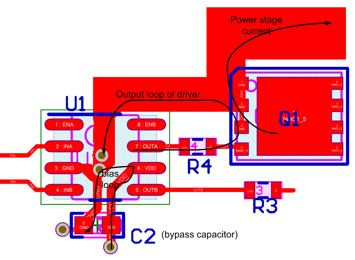 UCC27624V-Q1 UCC27624V-Q1 Layout Example