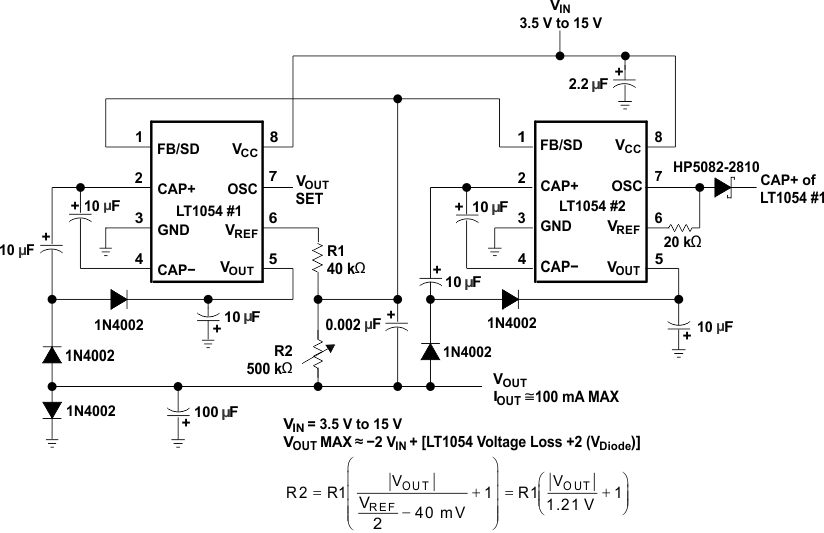 LT1054 100-mA Regulating Negative
Doubler LT1054 100ma_reg_nega_dblr_slvs033.gif