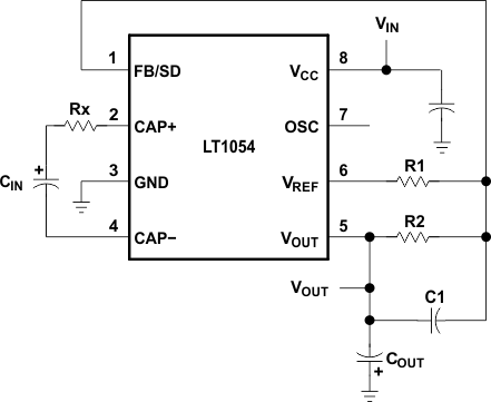 LT1054 Power-Dissipation-Limiting Resistor in Series With CIN LT1054 pwr_dssptn_lmit_rsstr_cin_slvs033.gif