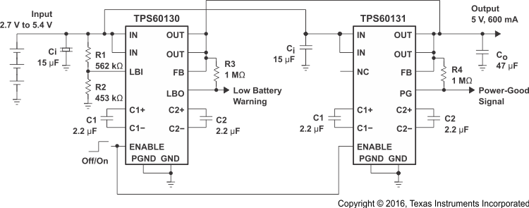 TPS60130 TPS60131 TPS60132 TPS60133 bd_paralleling_two_tps6013x_charge_pumps_slvs258a.gif