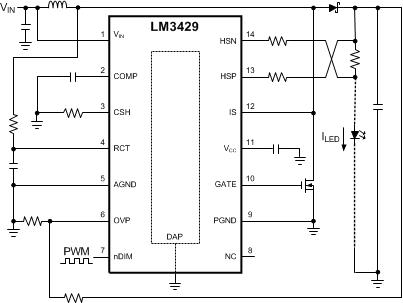 LM3429 LM3429-Q1 Typical Boost Application Circuit LM3429 LM3429-Q1 300944i9.gif