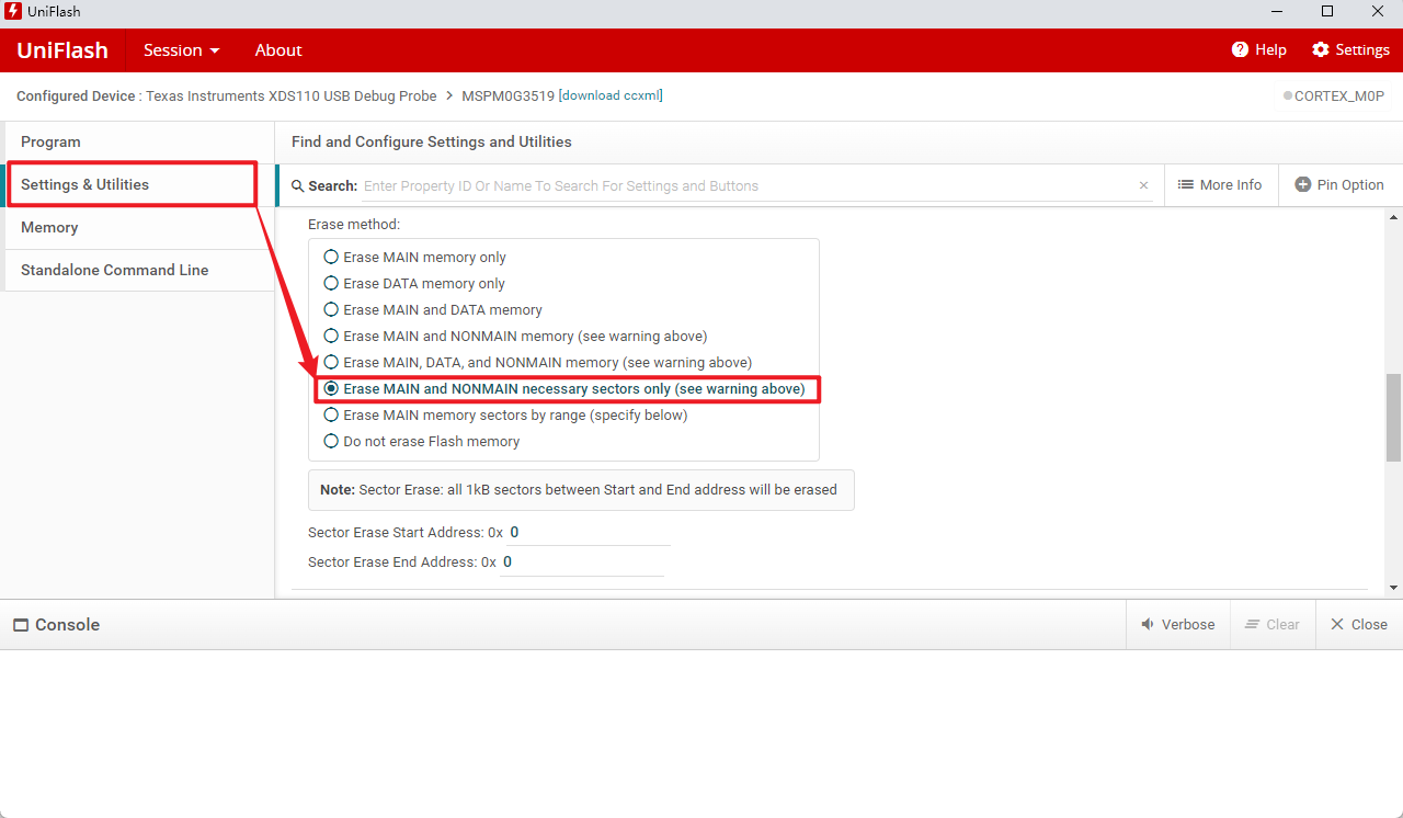  Uniflash 中的 CSC 閃存設(shè)置