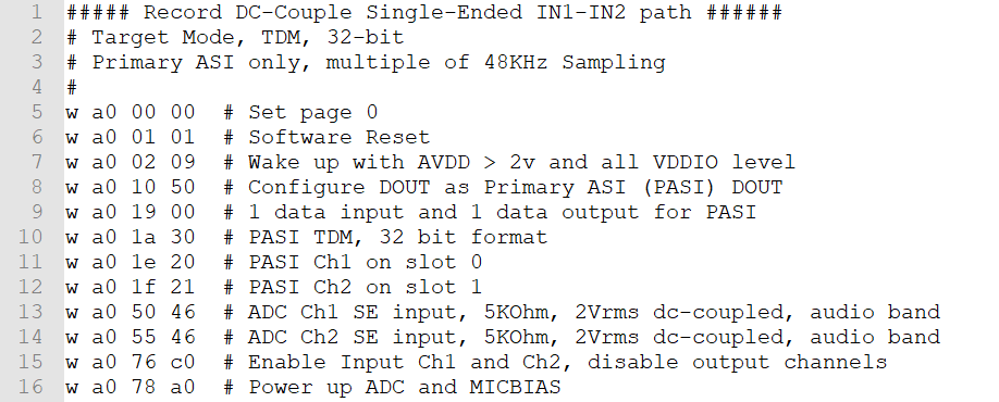  單端直流耦合寄存器設置