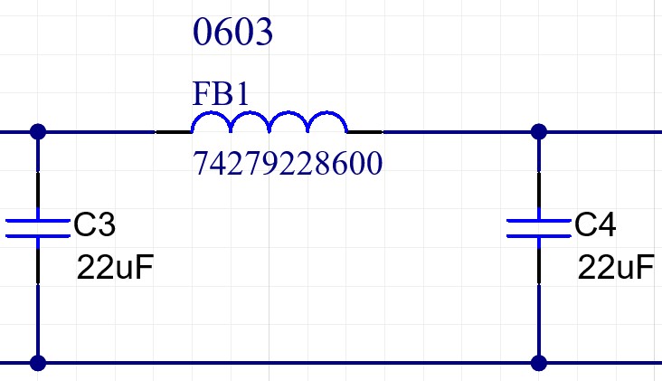  采用鐵氧體磁珠的 π 型濾波器示例