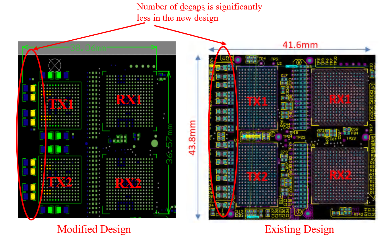  新舊設(shè)計之間的 PCB 頂層比較