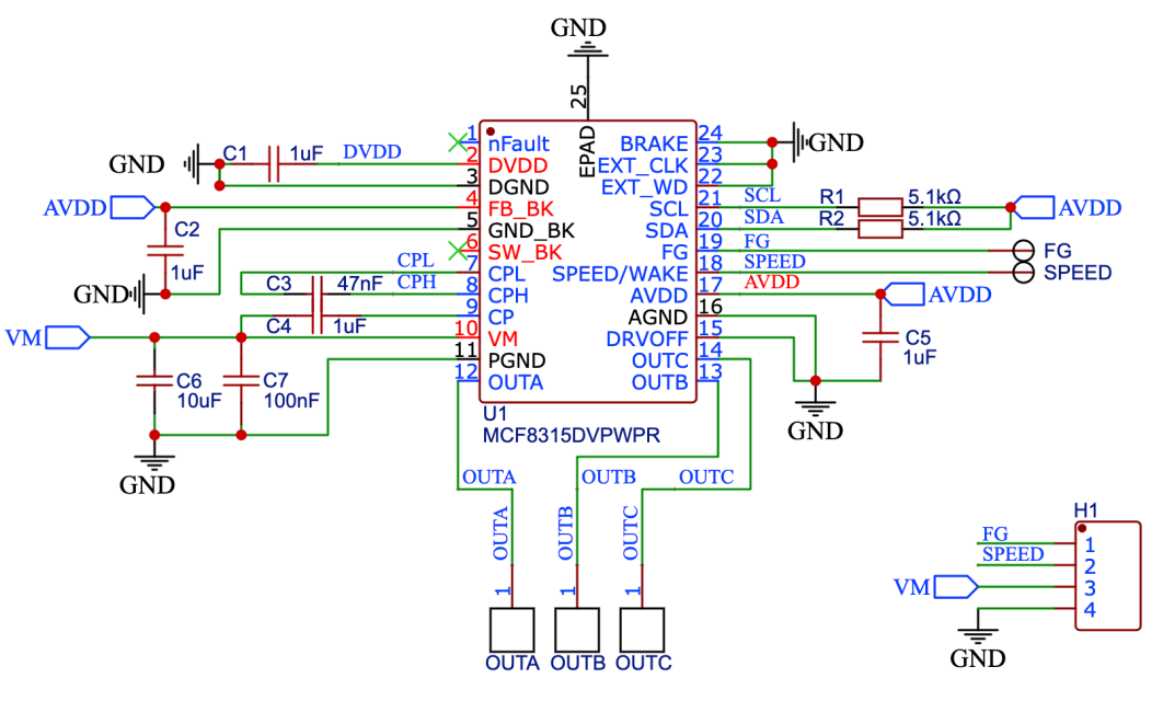  MCF8315 簡化外設(shè)設(shè)計原理圖參考