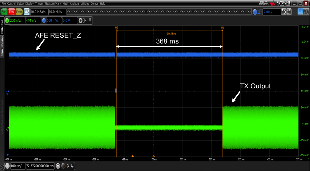  在示波器上測(cè)得的啟動(dòng)時(shí)間