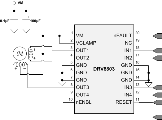 DRV8803 DRV8803 用于驅(qū)動一個五線單極步進電機