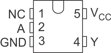 SN74LV1T04 DCK 或 DBV 封裝，5 引腳 SC70 或 SOT-23（頂視圖）