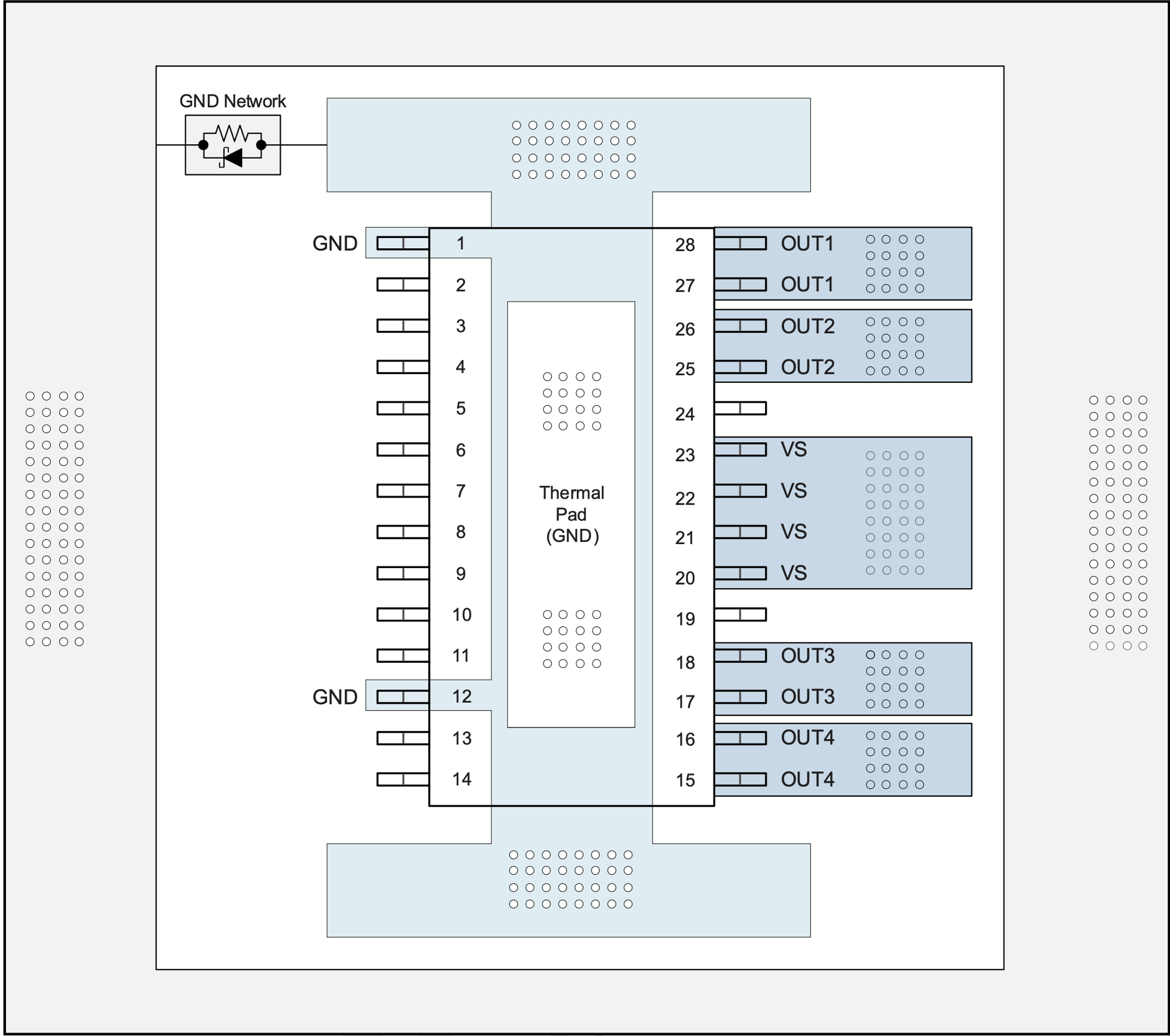 TPS4H160-Q1 有接地網(wǎng)絡(luò)的布局示例