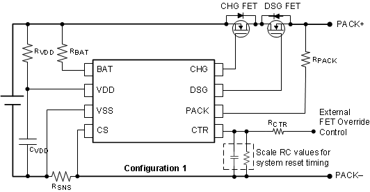 BQ2980 BQ2982 BQ298xx Reference
                    Schematic Configuration 1