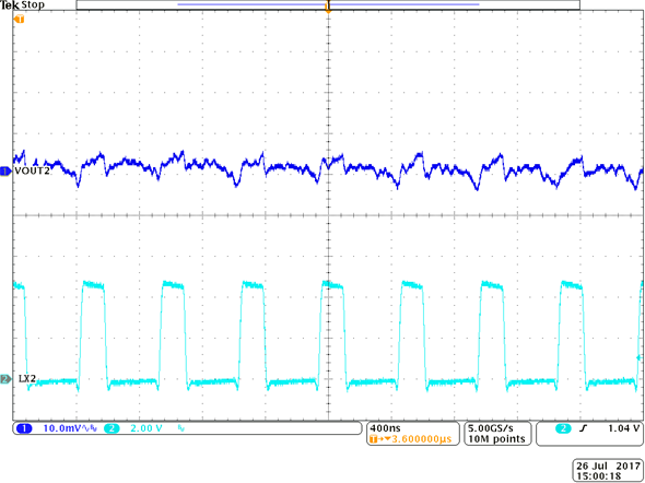 TPS65268-Q1 BUCK2
Output Voltage Ripple GUID-CFDD918B-0E5B-41FB-A1D9-7825C1A54112-low.png