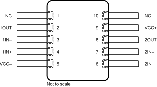 TL071 TL071A TL071B TL071H TL072 TL072A TL072B TL072H TL072M TL074 TL074A TL074B TL074H TL074M TL072M U 封裝，10 引腳 CFP （頂視圖）