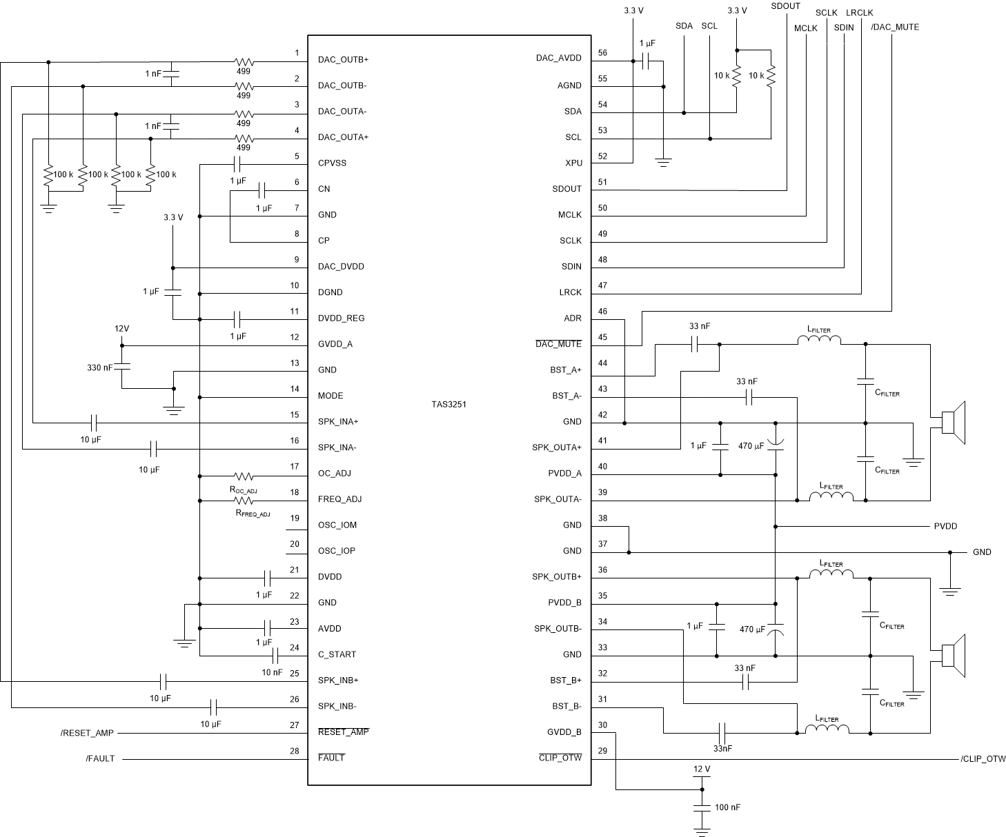 TAS3251 橋接負(fù)載 (BTL) 應(yīng)用圖