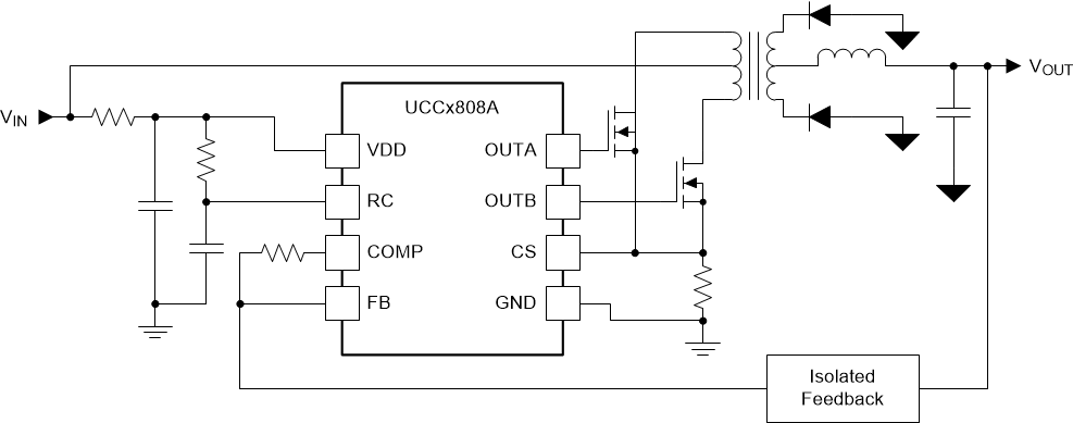 UCC2808A-1 UCC2808A-2 UCC3808A-1 UCC3808A-2 簡(jiǎn)化版應(yīng)用