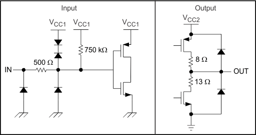 ISO7220A ISO7220B ISO7220C ISO7220M ISO7221A ISO7221B ISO7221C ISO7221M 器件 I/O 原理圖