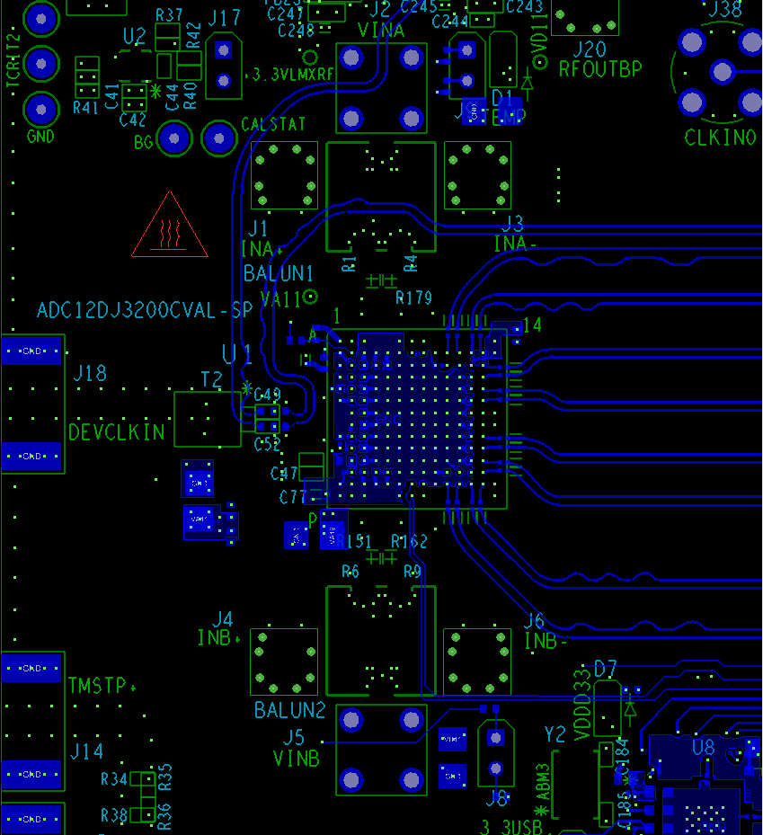 ADC12DJ3200QML-SP 底層布線：附加 CLK 布線，DA4-7，DB4-7