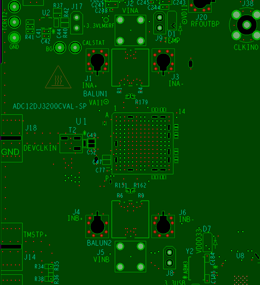 ADC12DJ3200QML-SP GND1 開孔可優(yōu)化元件焊盤的阻抗