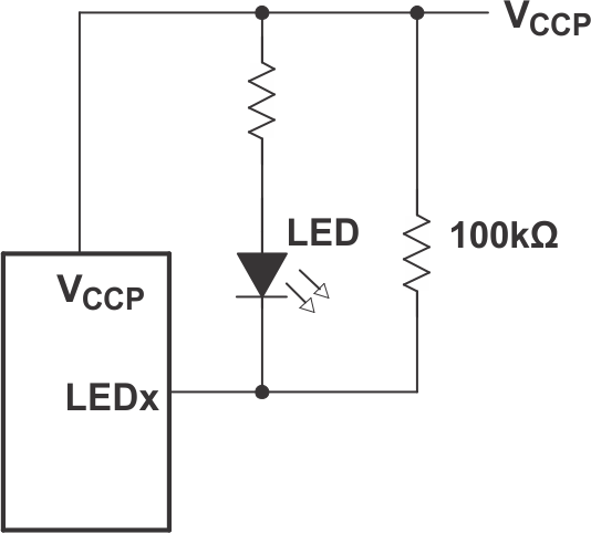 TCAL6416 與 LED 并聯(lián)的高阻值電阻器