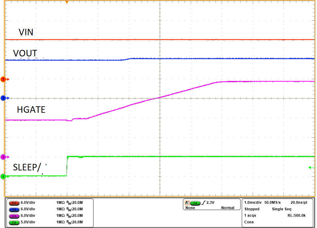 LM74900-Q1 LM74910-Q1 LM74910H-Q1 睡眠模式退出（SLEEP = 高電平、EN = 高電平）