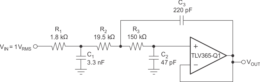 TLV365-Q1 TLV2365-Q1 配置為三級(jí) 20kHz Sallen-Key 濾波器