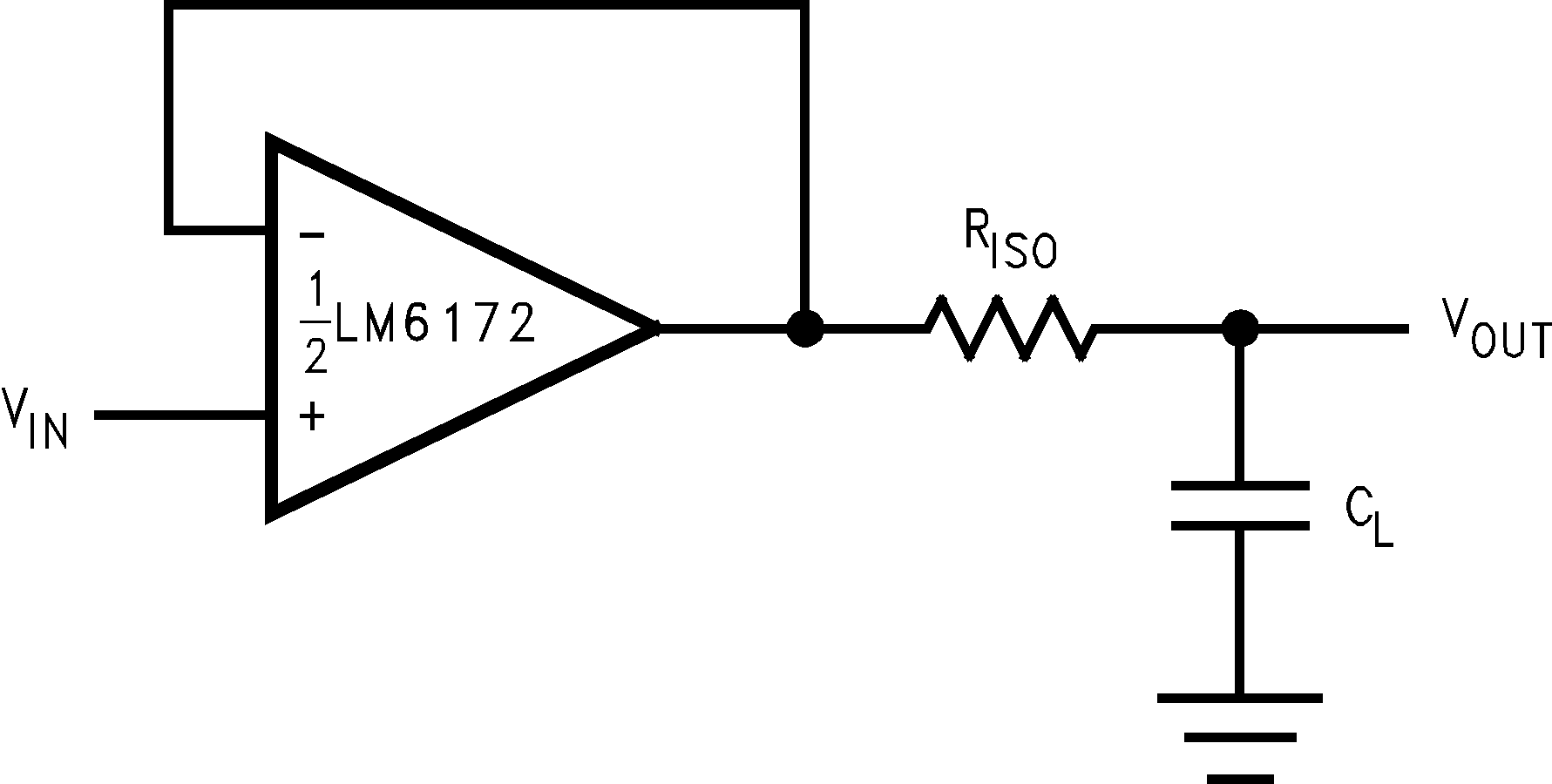 LM6172 用于驅(qū)動(dòng)容性負(fù)載的隔離電阻器