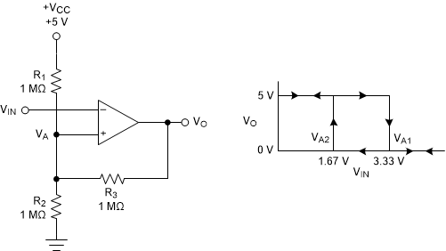 TLC3702-EP Inverting Configuration
                    With Hysteresis