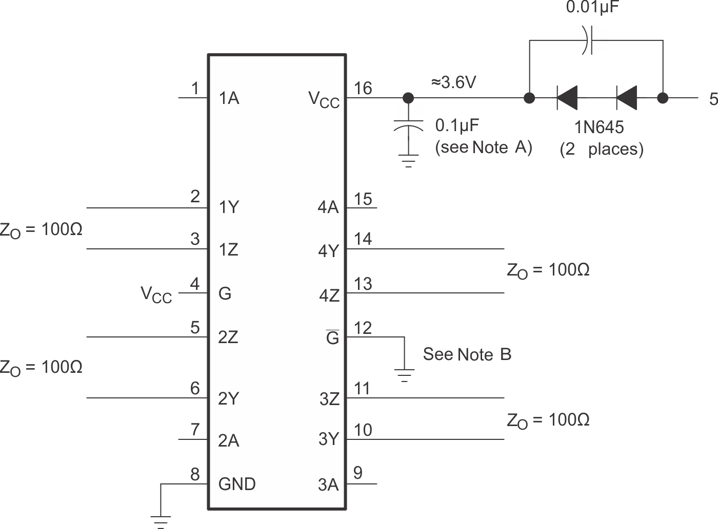 SN55LVTA4-SEP 由 5V 電源供電