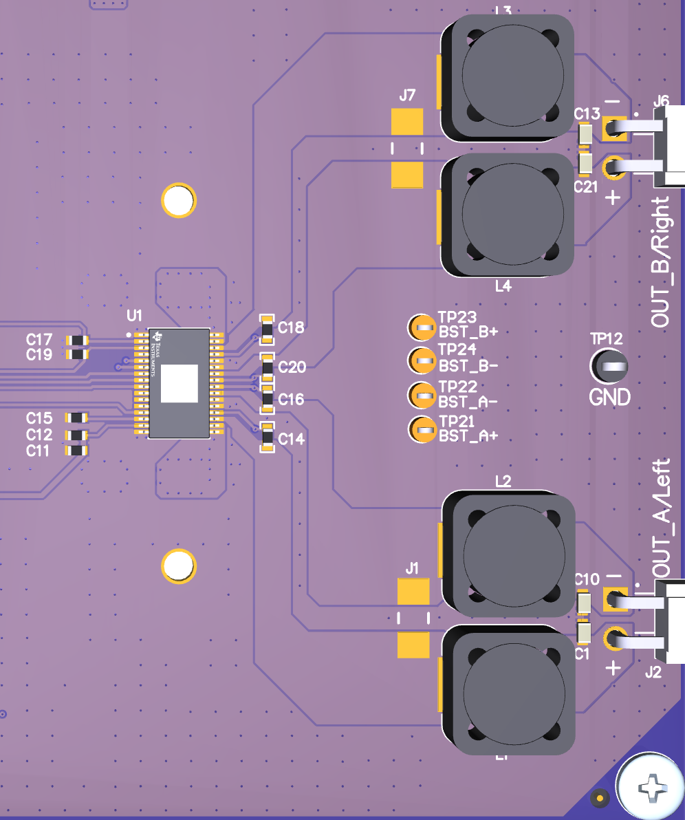 TAS5830 2.0（立體聲 BTL）3D 頂視圖