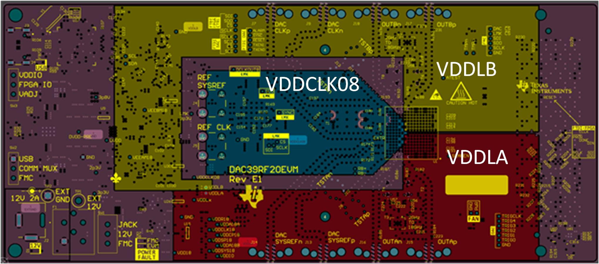 DAC39RF20 第 5 層的電源平面布局