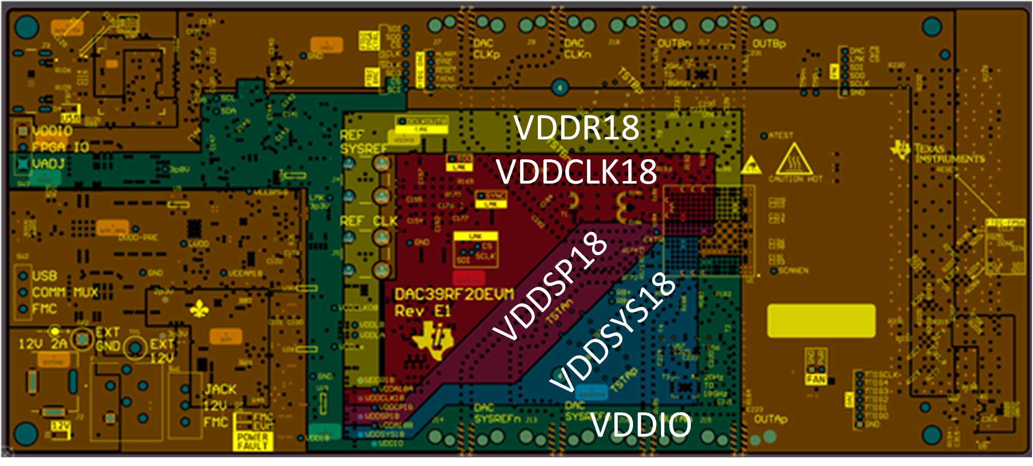 DAC39RF20 第 14 層的電源平面布局