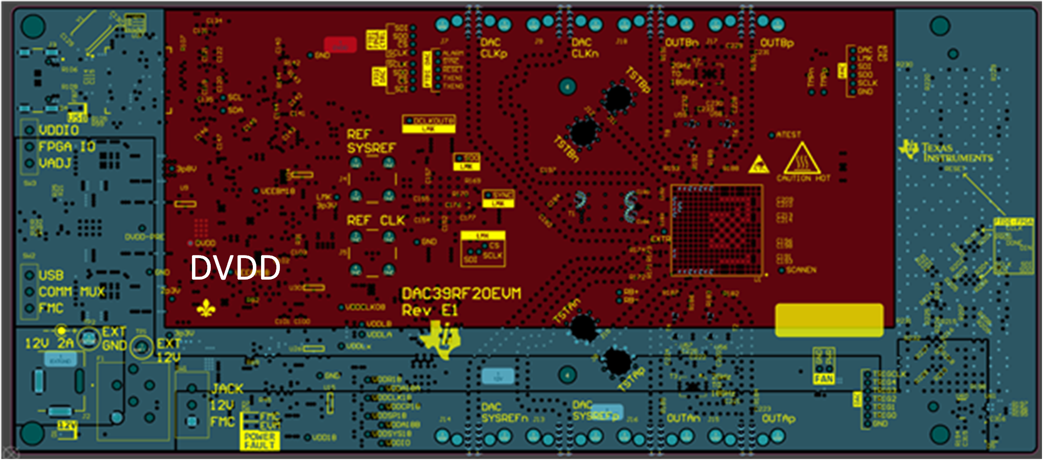 DAC39RF20 第 3 層的電源平面布局