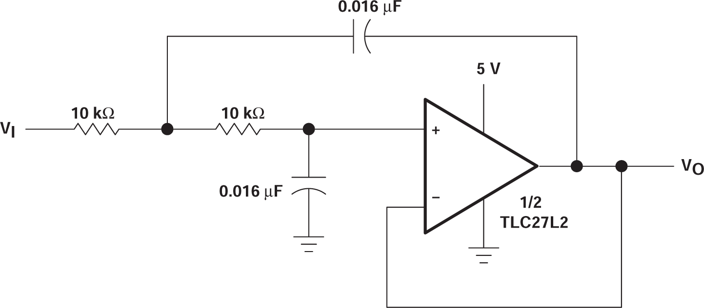 TLC27L2 TLC27L2A TLC27L2B TLC27L7 雙極低通巴特沃斯濾波器、VDD = 5V 至 16V