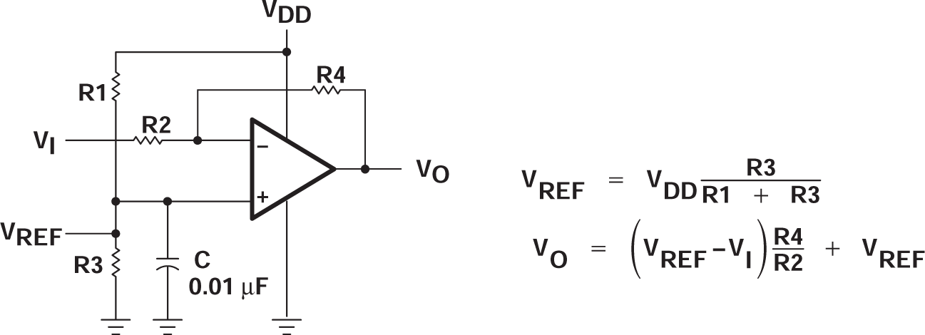 TLC27L2 TLC27L2A TLC27L2B TLC27L7 具有電壓基準(zhǔn)的反相放大器