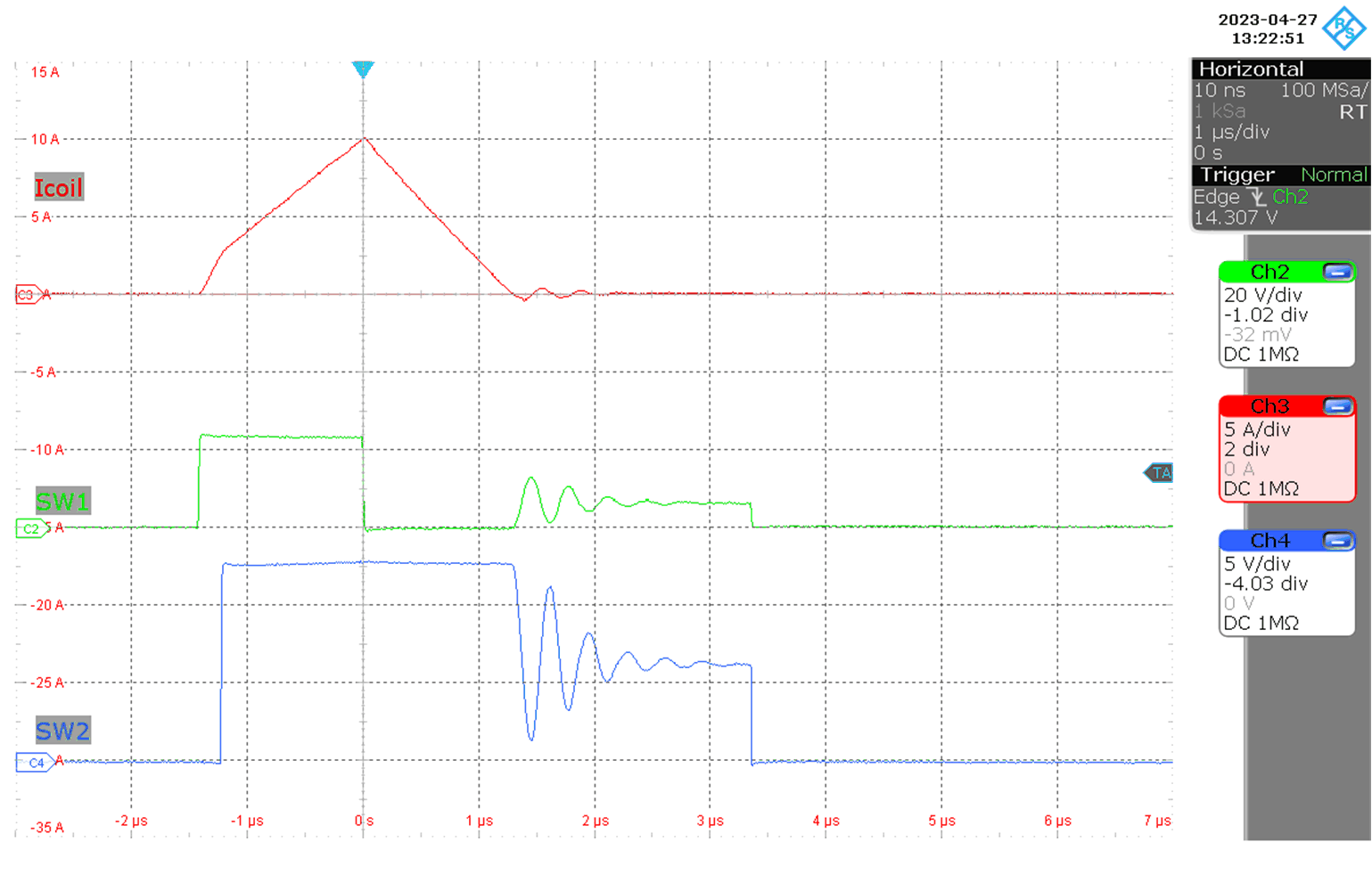 LM51770-Q1 電感器電流降壓操作（MODE = 0V，Vo = 12V，Io = 10mA，V(VIN) = 24V）