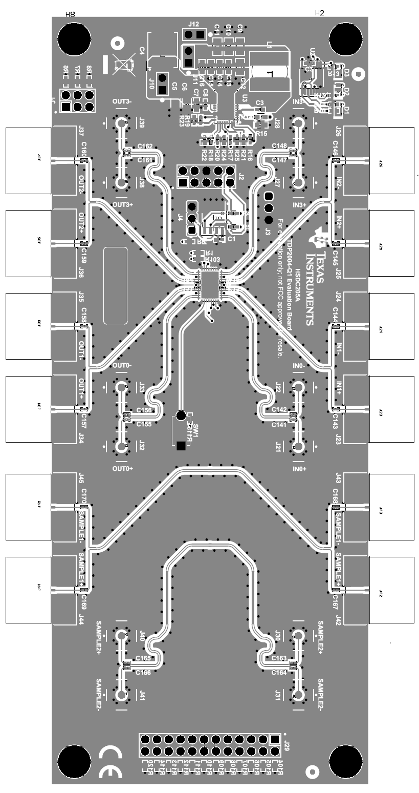 DS160PR410-Q1 DS160PR410-Q1 布局示例 – TI 評(píng)估板