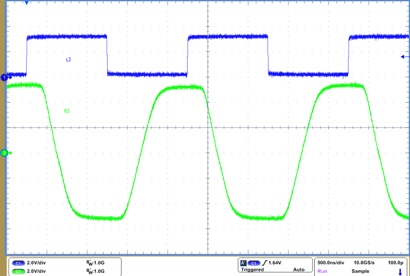 THVD4431A 1Mbps 和 VCC = 3.3V 時(shí)的 RS-232 驅(qū)動(dòng)器波形
