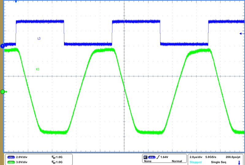 THVD4431A 250kbps 和 VCC = 5V 時(shí)的 RS-232 驅(qū)動(dòng)器波形