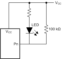 TCA9536-Q1 與 LED 并聯(lián)的高阻值電阻器