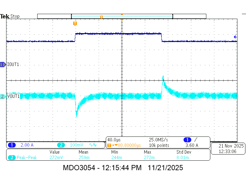 TPSM8F7420 TPSM8F7620 VOUT1 負載瞬態(tài)響應(yīng) TPSM8F7420 TPSM8F7620 VOUT1 負載瞬態(tài)響應(yīng)