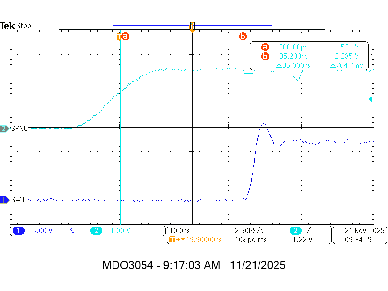TPSM8F7420 TPSM8F7620 SYNC 到 SW1 延遲 TPSM8F7420 TPSM8F7620 SYNC 到 SW1 延遲