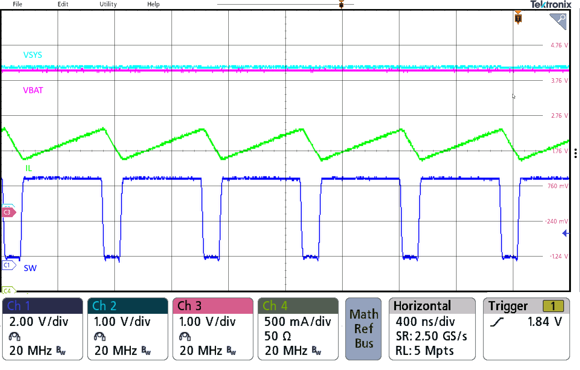 BQ25630 充電開關波形
