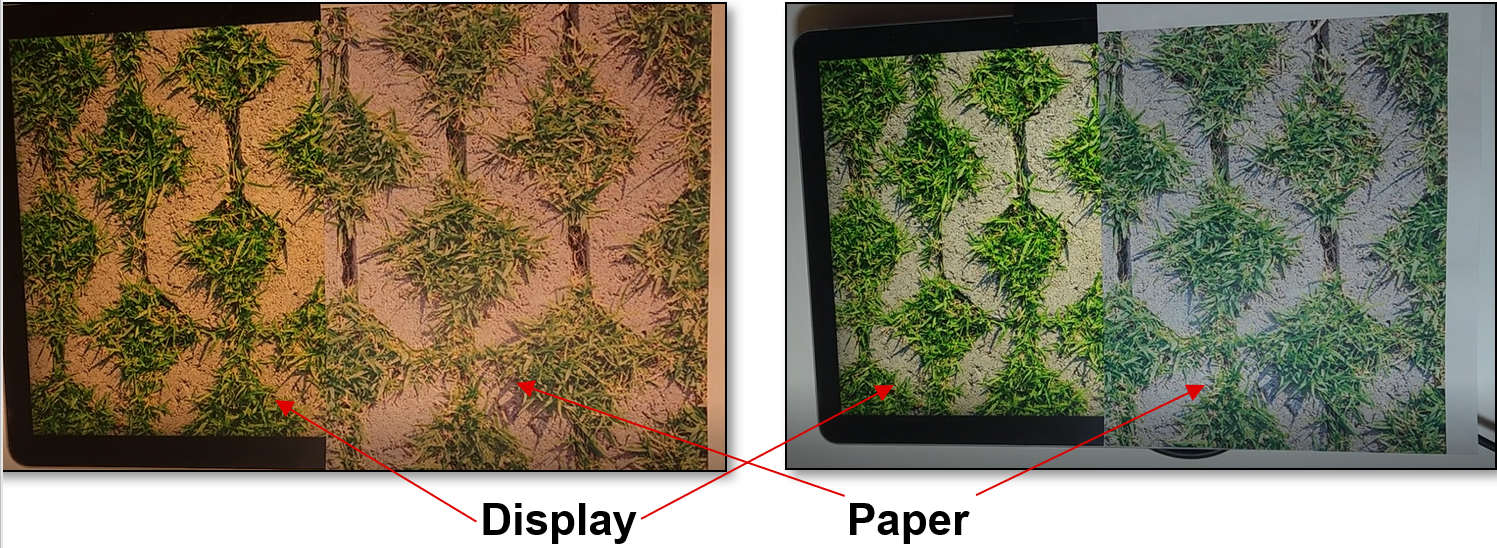  使用TI顏色傳感器（OPT4058-Q1）的顯示效果對比