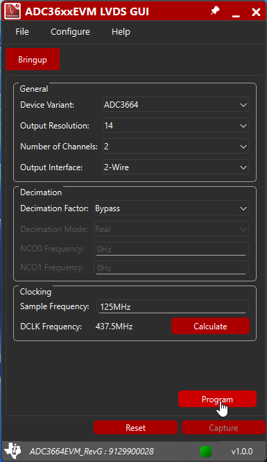 ADC3663EVM, ADC3664EVM, ADC3683EVM 對 ADC3664EVM 進(jìn)行編程